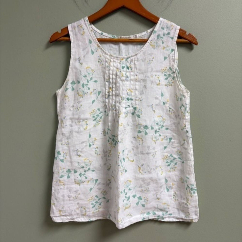Laura Bianchi Womens 100% Linen Sleeveless Top Floral Italy Sz S Cottage Coastal